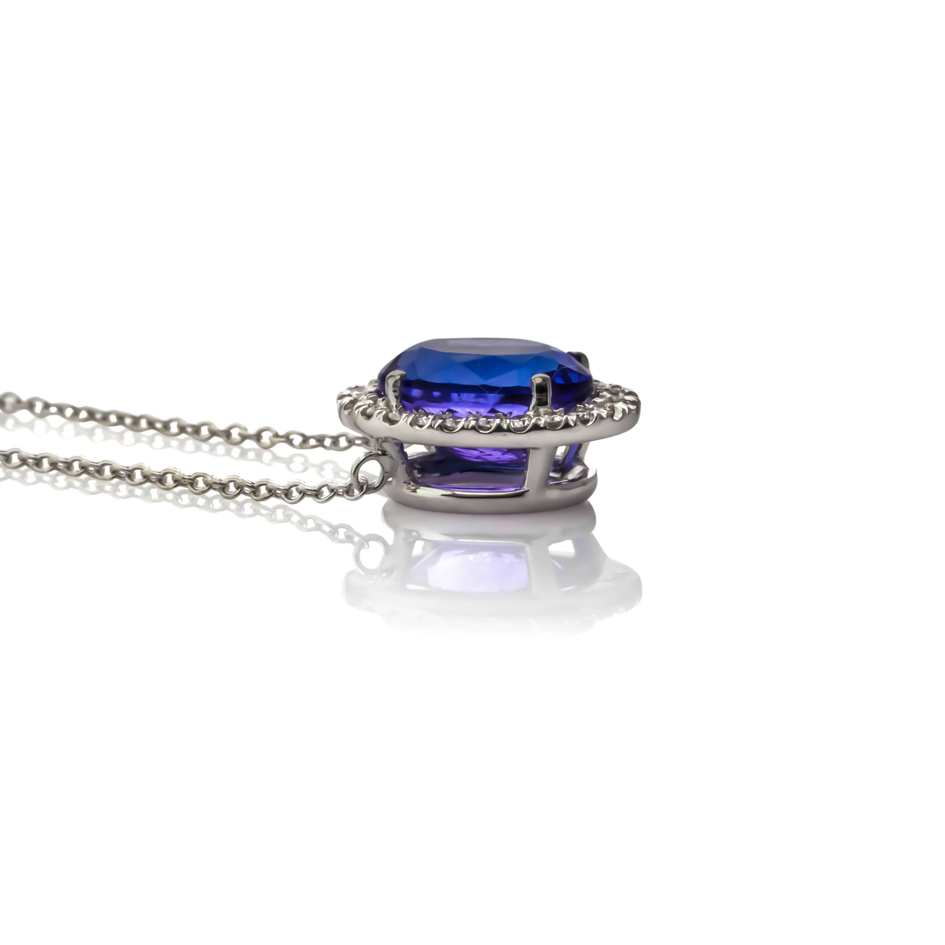 Modern One of a Kind 3.46 Carat Tanzanite Diamond Gold Necklace For Sale