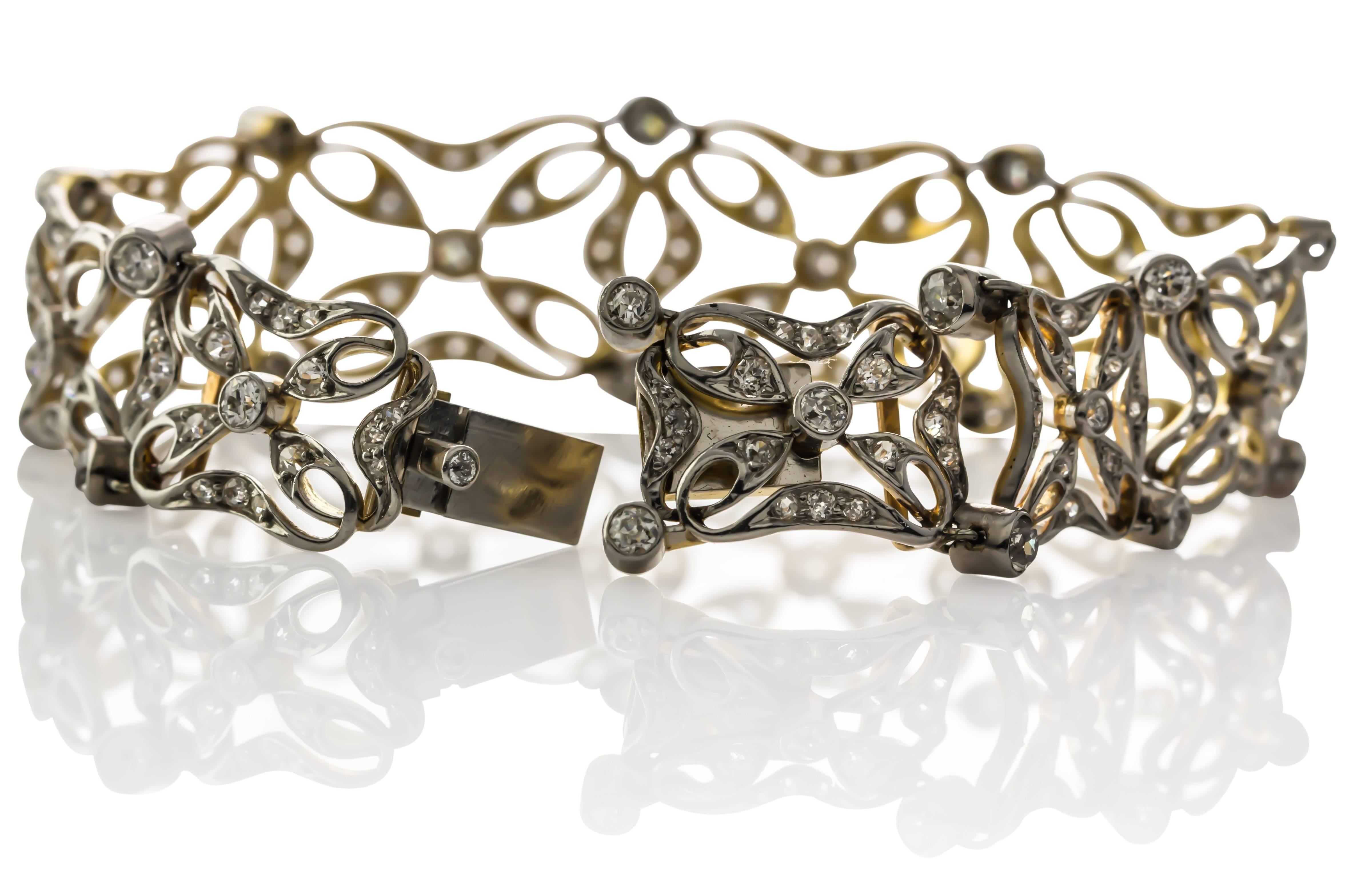 Women's Edwardian 4.50 Carat Diamond Gold Platinum Bracelet For Sale