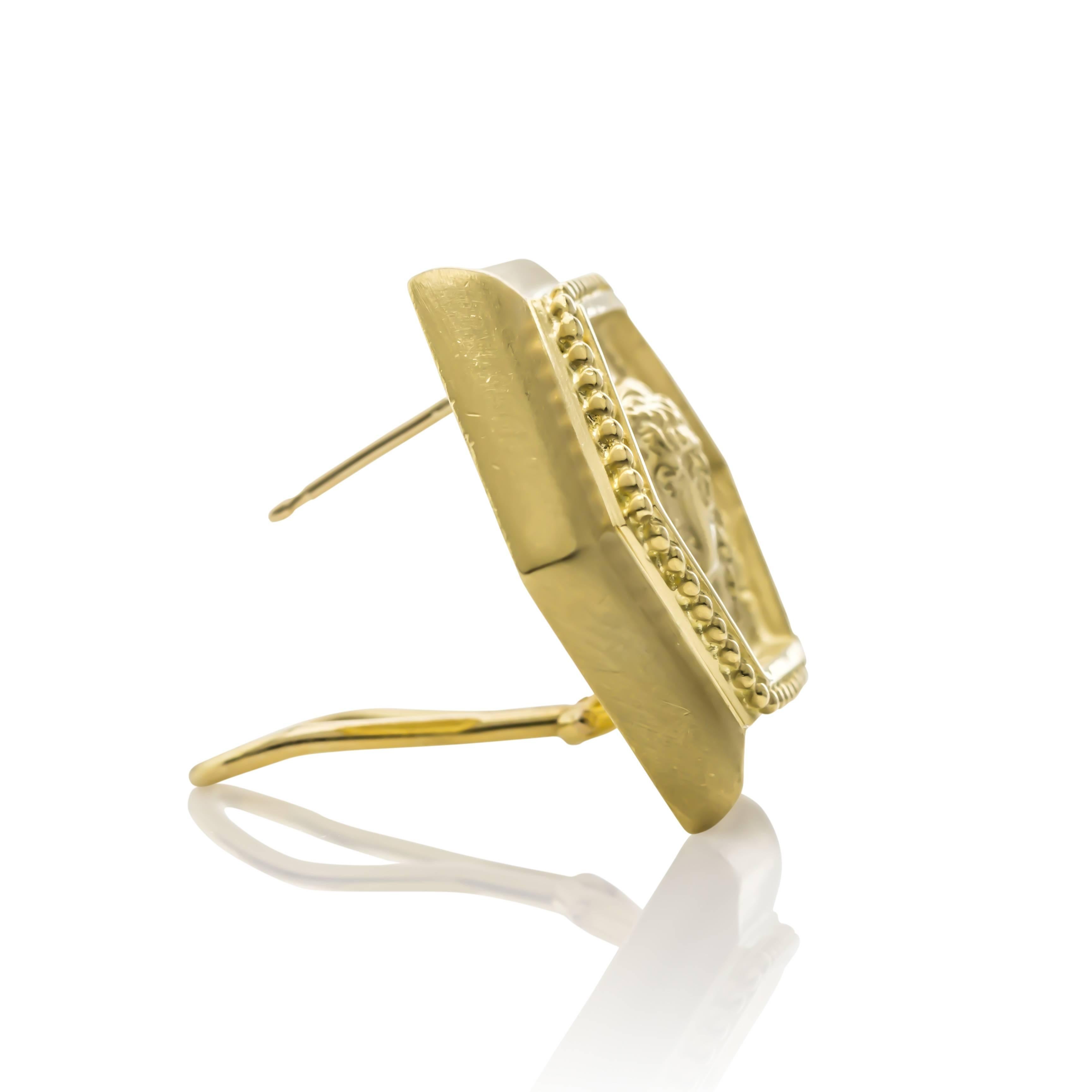 Estate 18K yellow gold and diamond hexagon Athena earrings, by SeidenGang.
