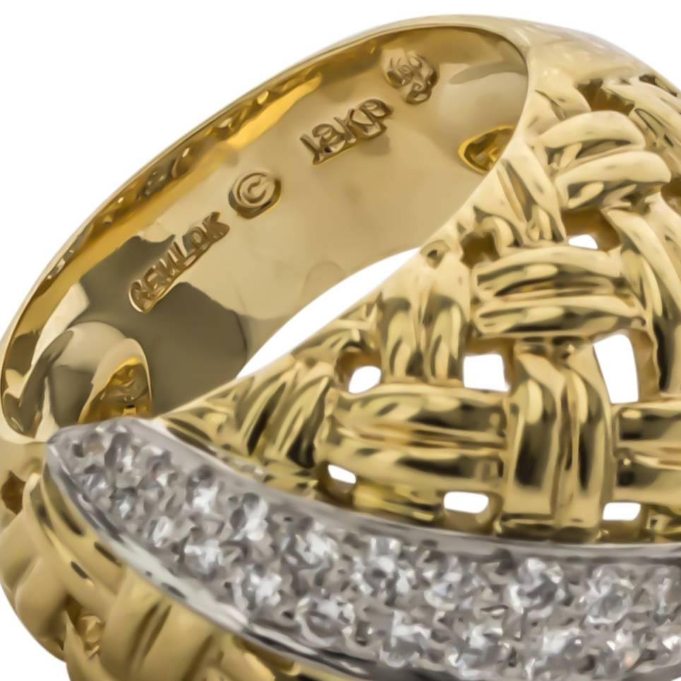 Gemlok by Gemveto .47 Carat Diamond Gold Platinum Basket Weave Ring For Sale 2