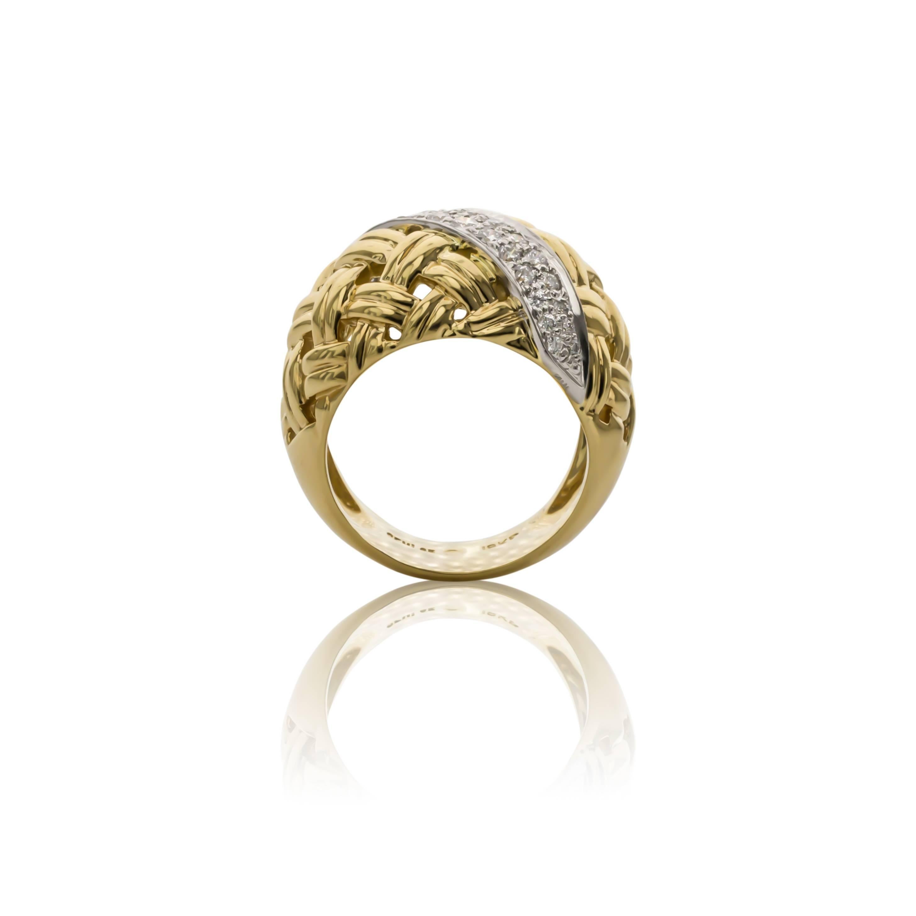 Women's Gemlok by Gemveto .47 Carat Diamond Gold Platinum Basket Weave Ring For Sale