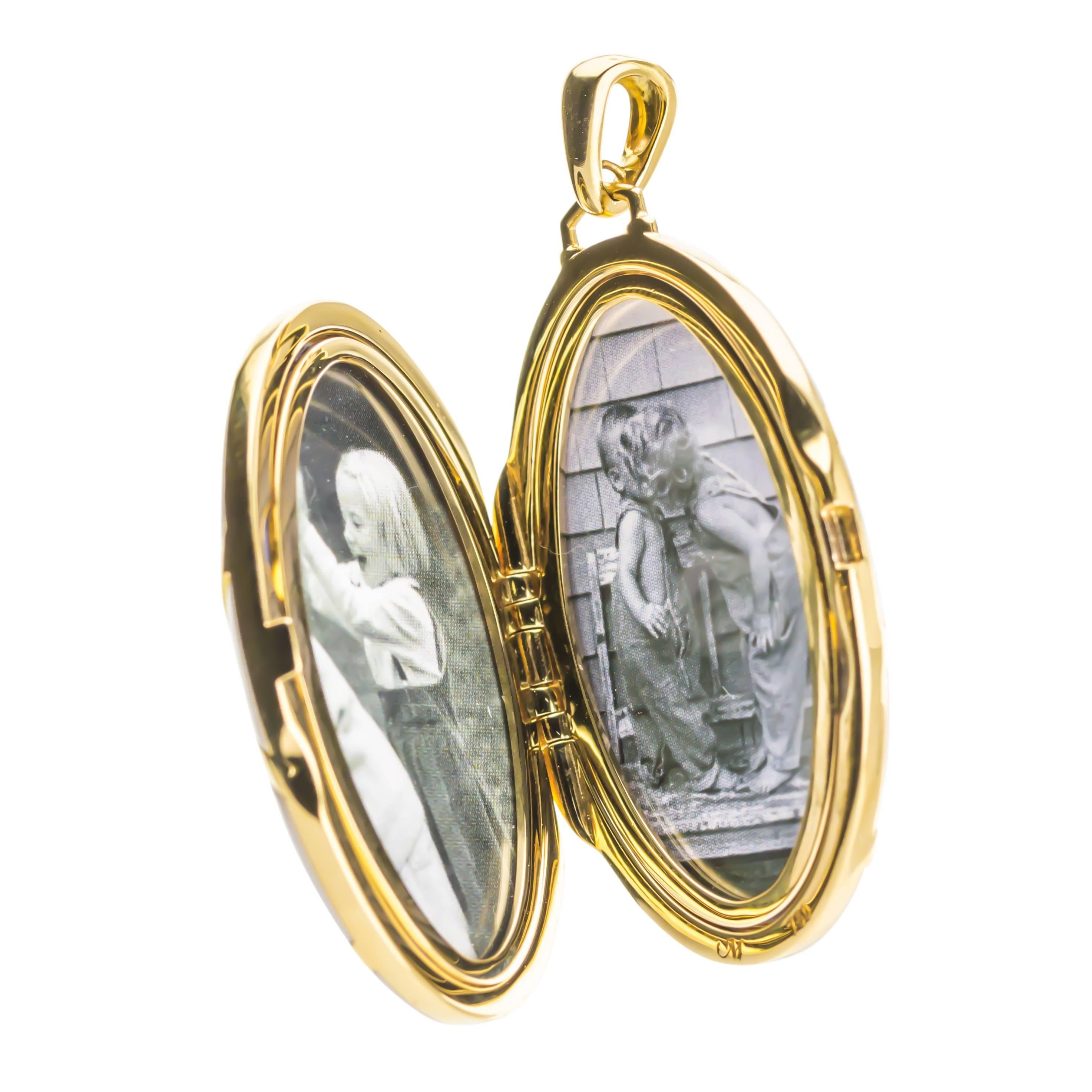 18K yellow gold and ceramic 30" oval locket, by Monica Rich Kosann.