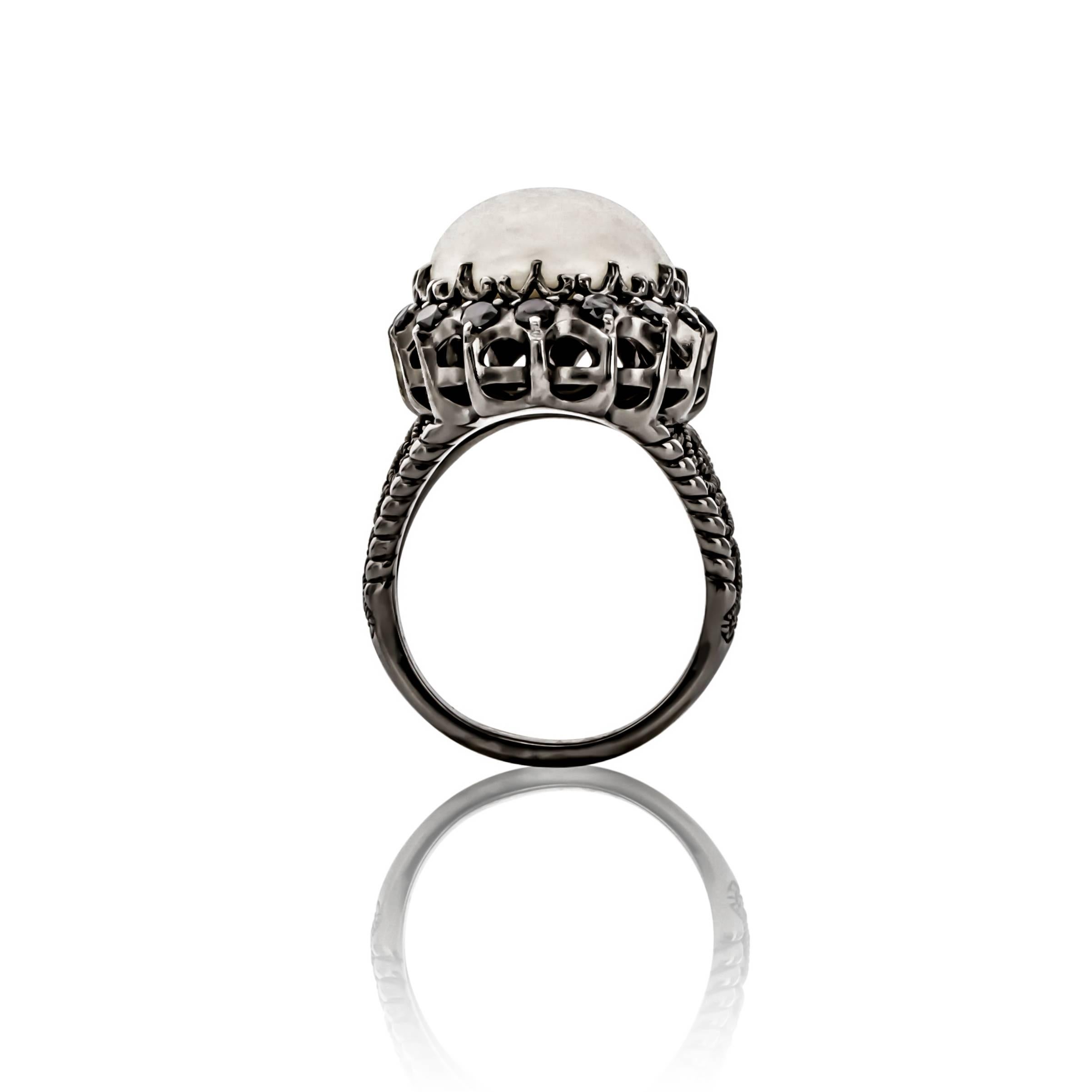 Modern Cynthia Bach White Coral & Black Diamond Ring For Sale