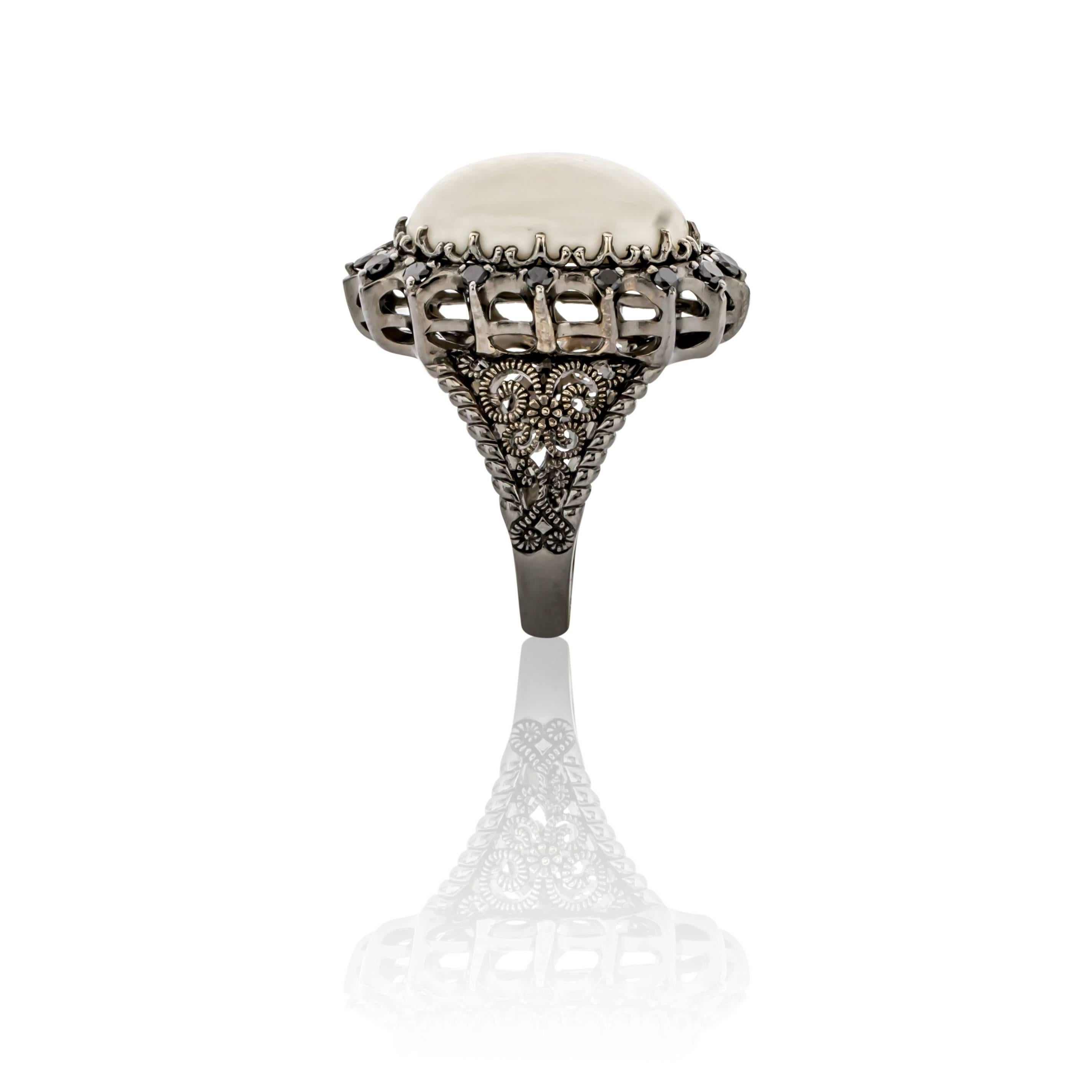 Women's Cynthia Bach White Coral & Black Diamond Ring For Sale