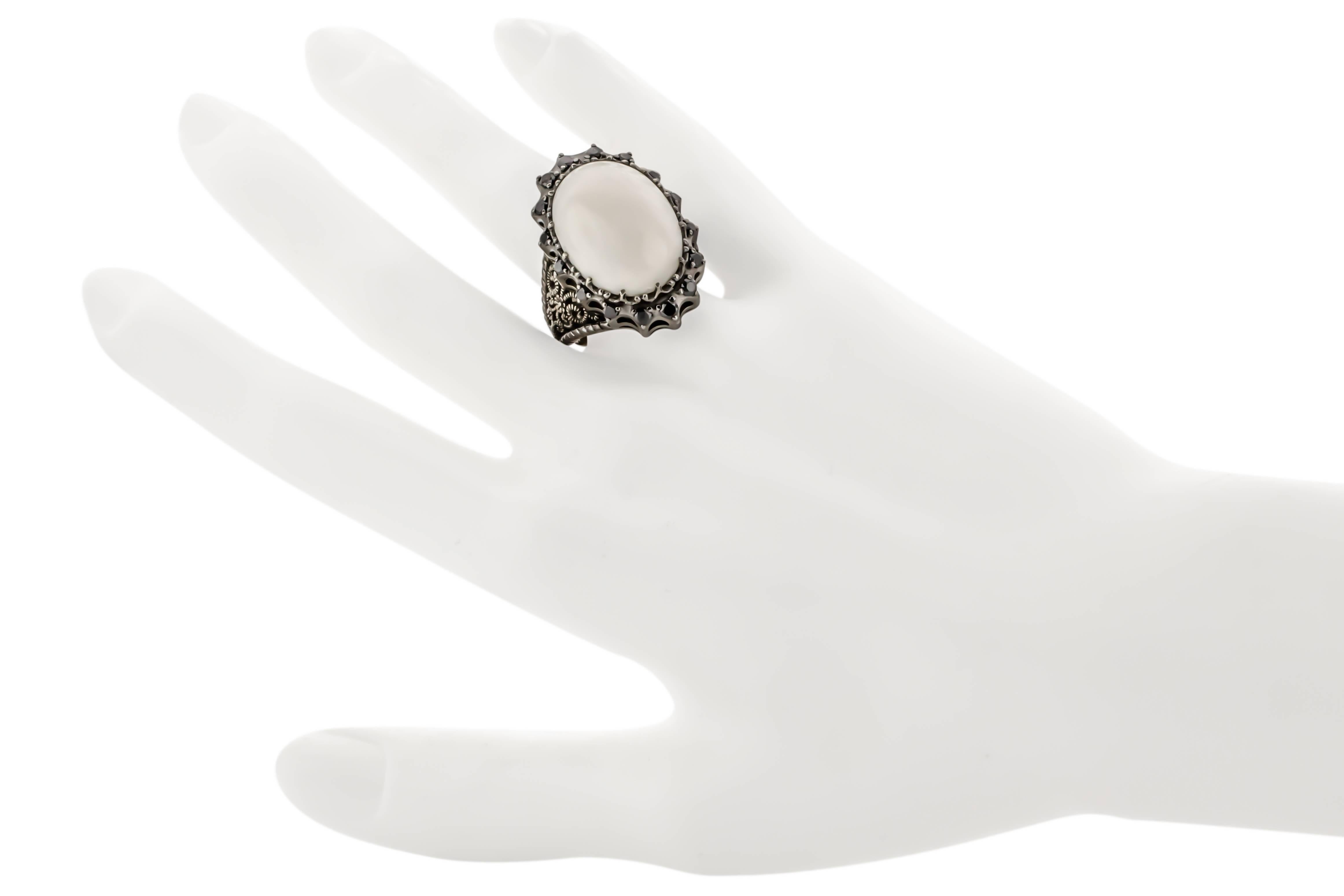 Cynthia Bach White Coral & Black Diamond Ring For Sale 2