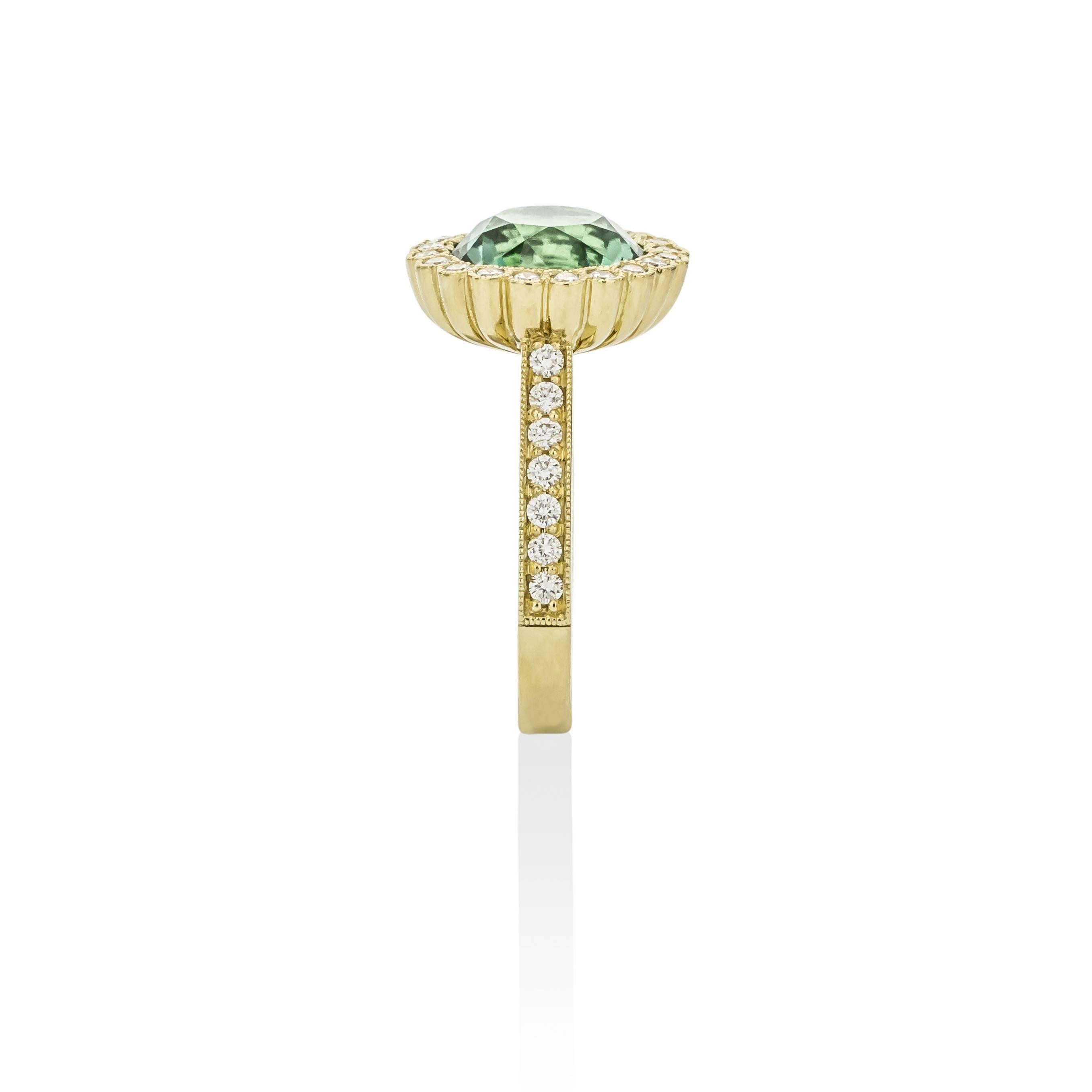 Women's One of a Kind Green Tourmaline and Diamond Ring For Sale