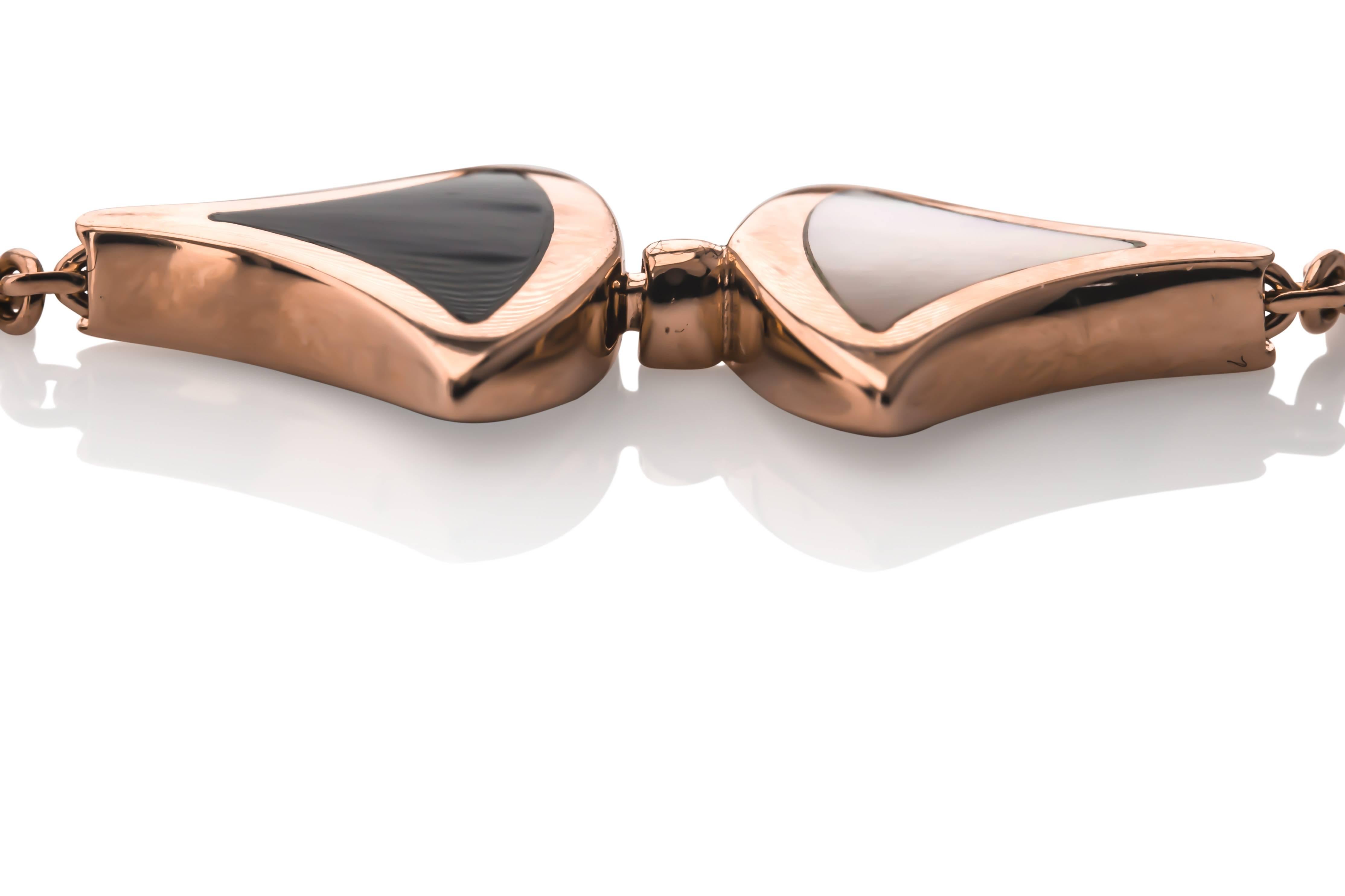 Modern Bulgari Onyx Mother of Pearl Gold Diva Necklace