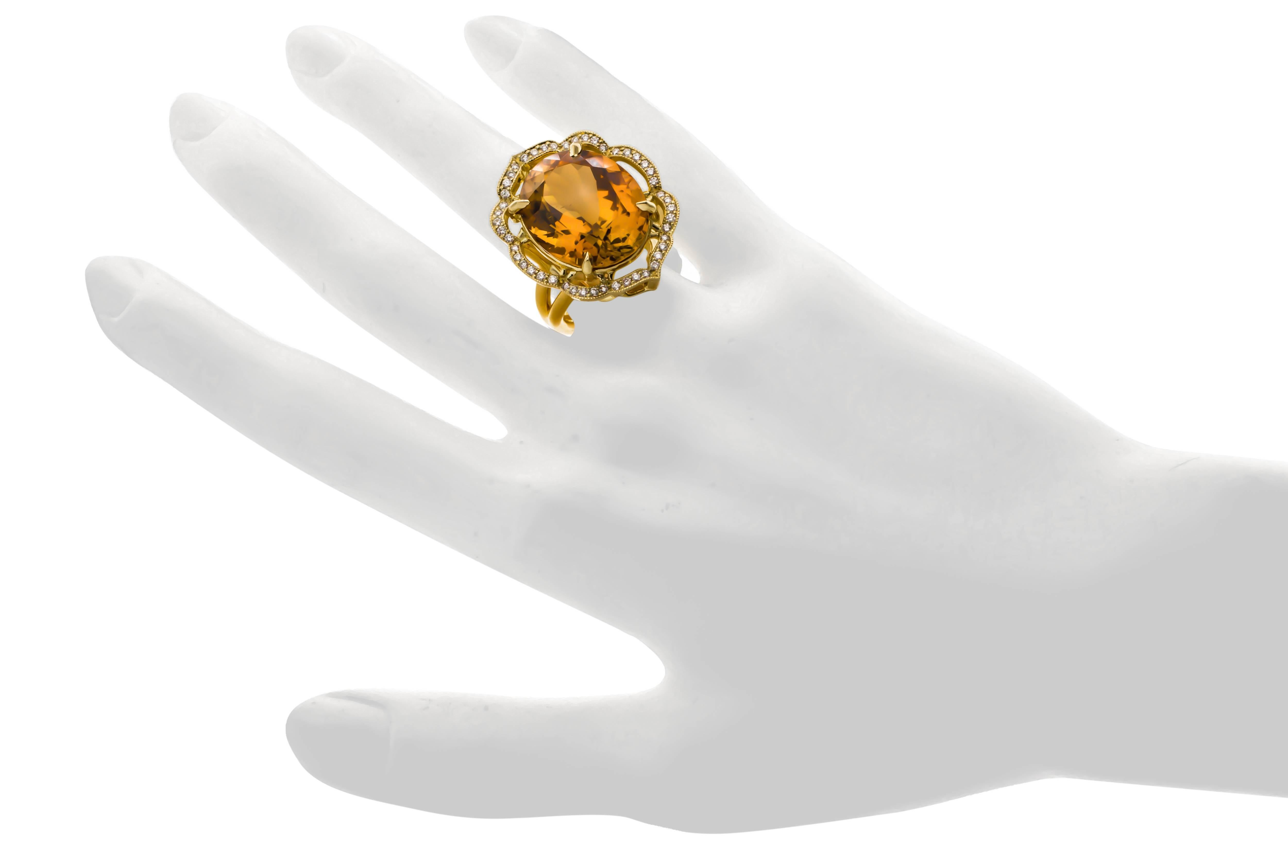 Modern One of a Kind 23.27 Carat Orange Tourmaline Diamond Gold Cocktail Ring For Sale