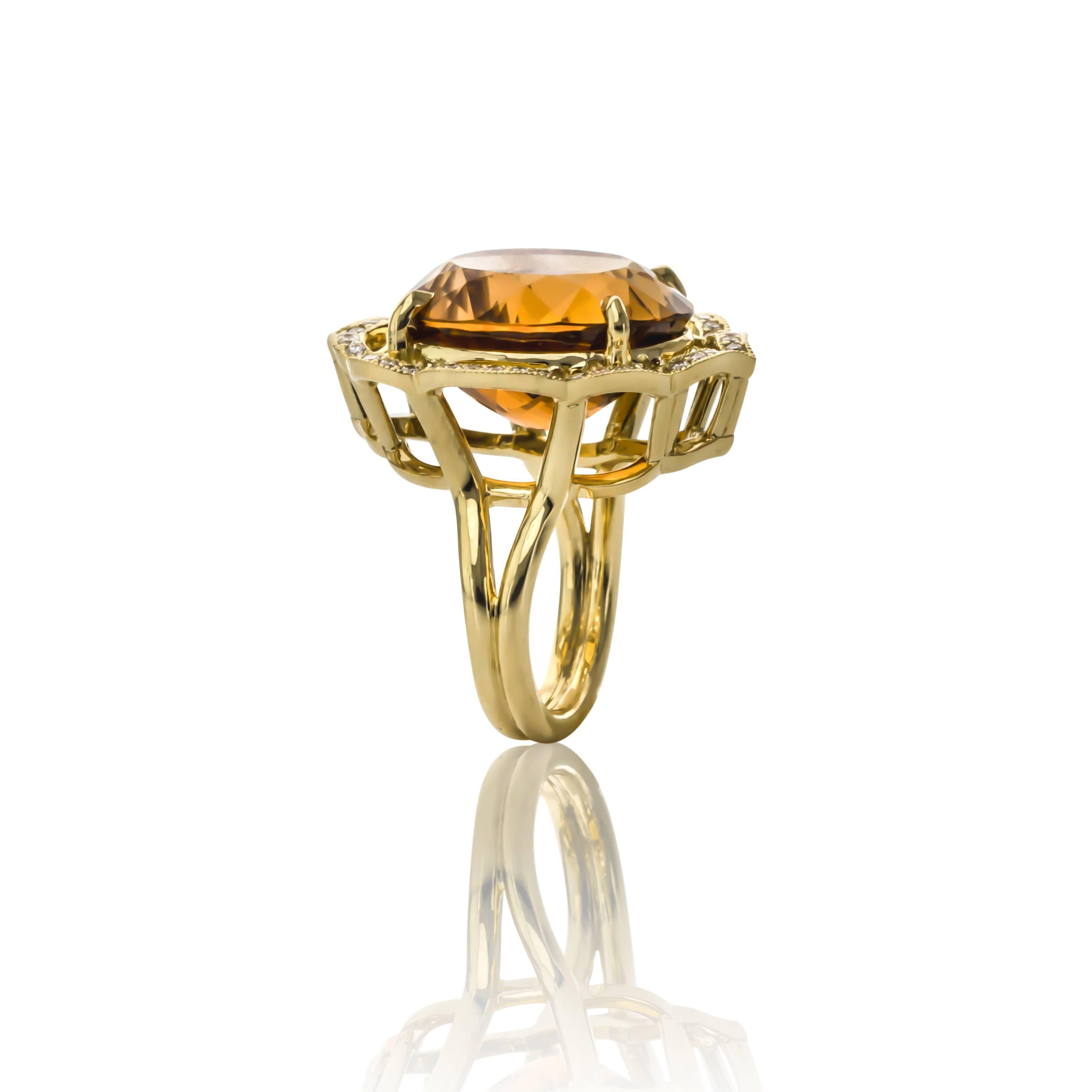One of a Kind 23.27 Carat Orange Tourmaline Diamond Gold Cocktail Ring In Excellent Condition For Sale In Richardson, TX