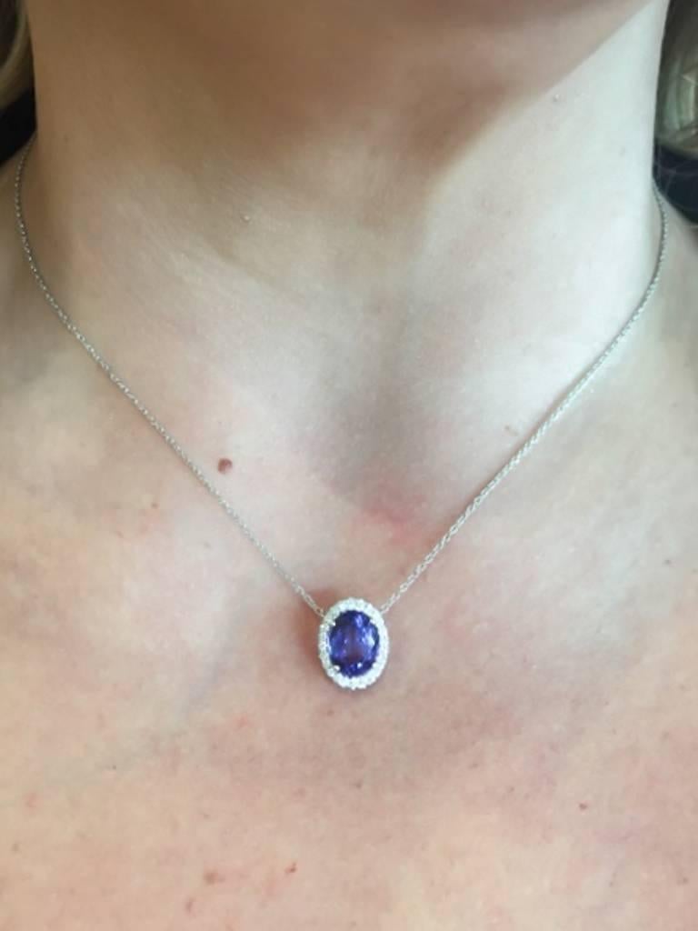 Women's One of a Kind 3.46 Carat Tanzanite Diamond Gold Necklace For Sale
