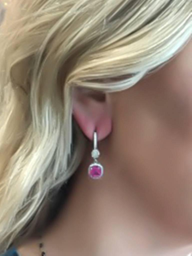 Women's One of a Kind 5.03 Carat Pink Sapphire Diamond Earrings For Sale