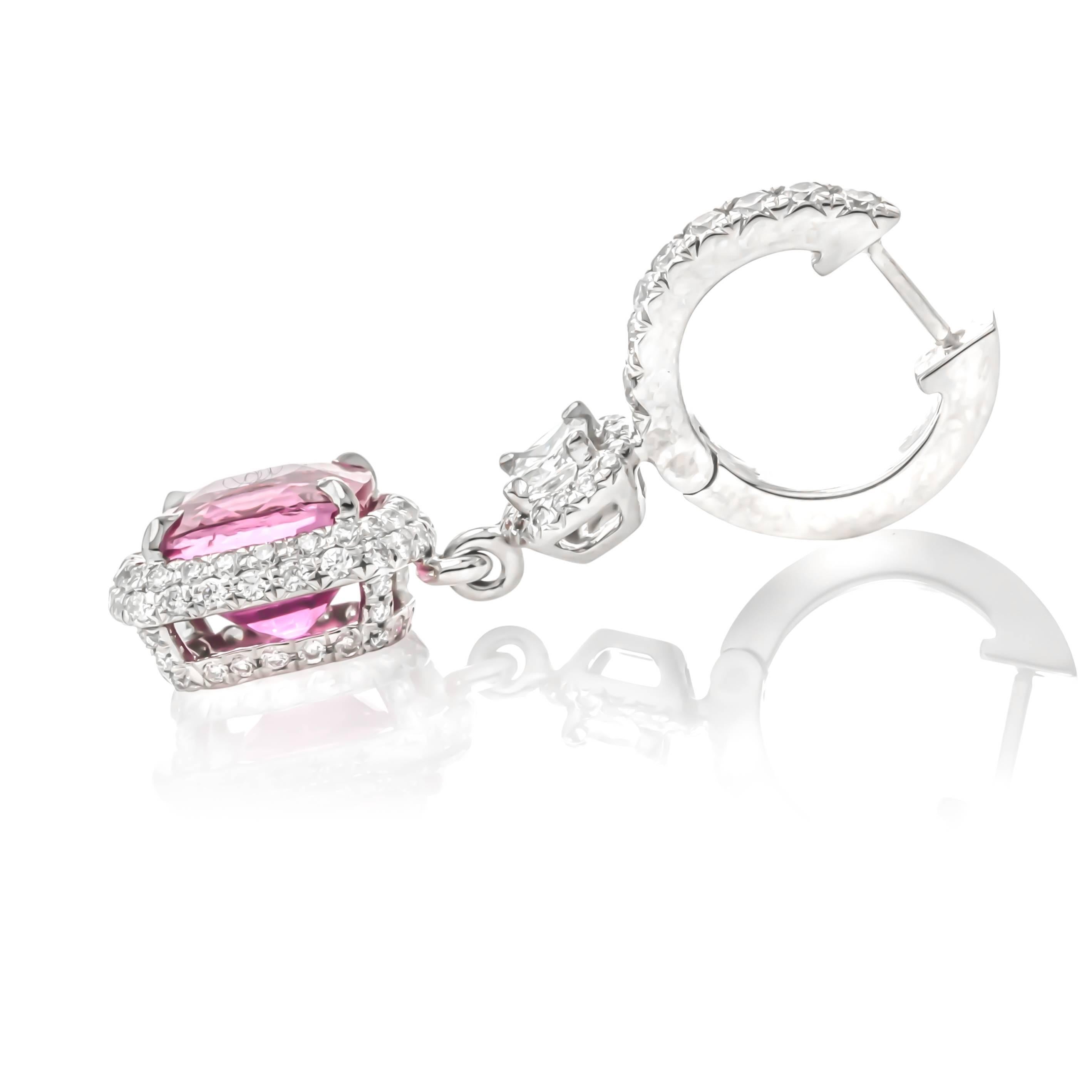 One of a Kind 5.03 Carat Pink Sapphire Diamond Earrings For Sale 4