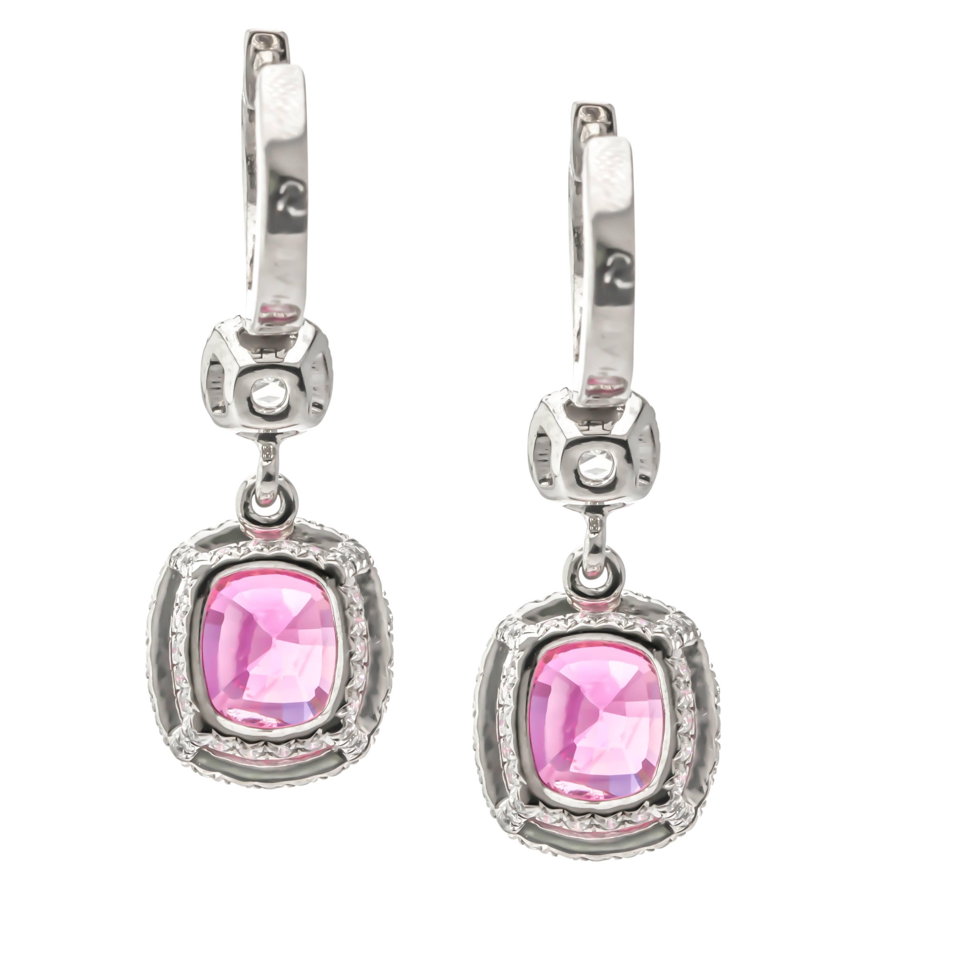 One of a Kind 5.03 Carat Pink Sapphire Diamond Earrings For Sale 5