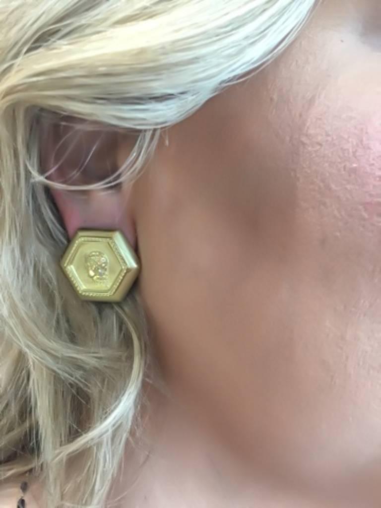 SeidenGang Diamond Gold Athena Hexagon Earrings For Sale 4