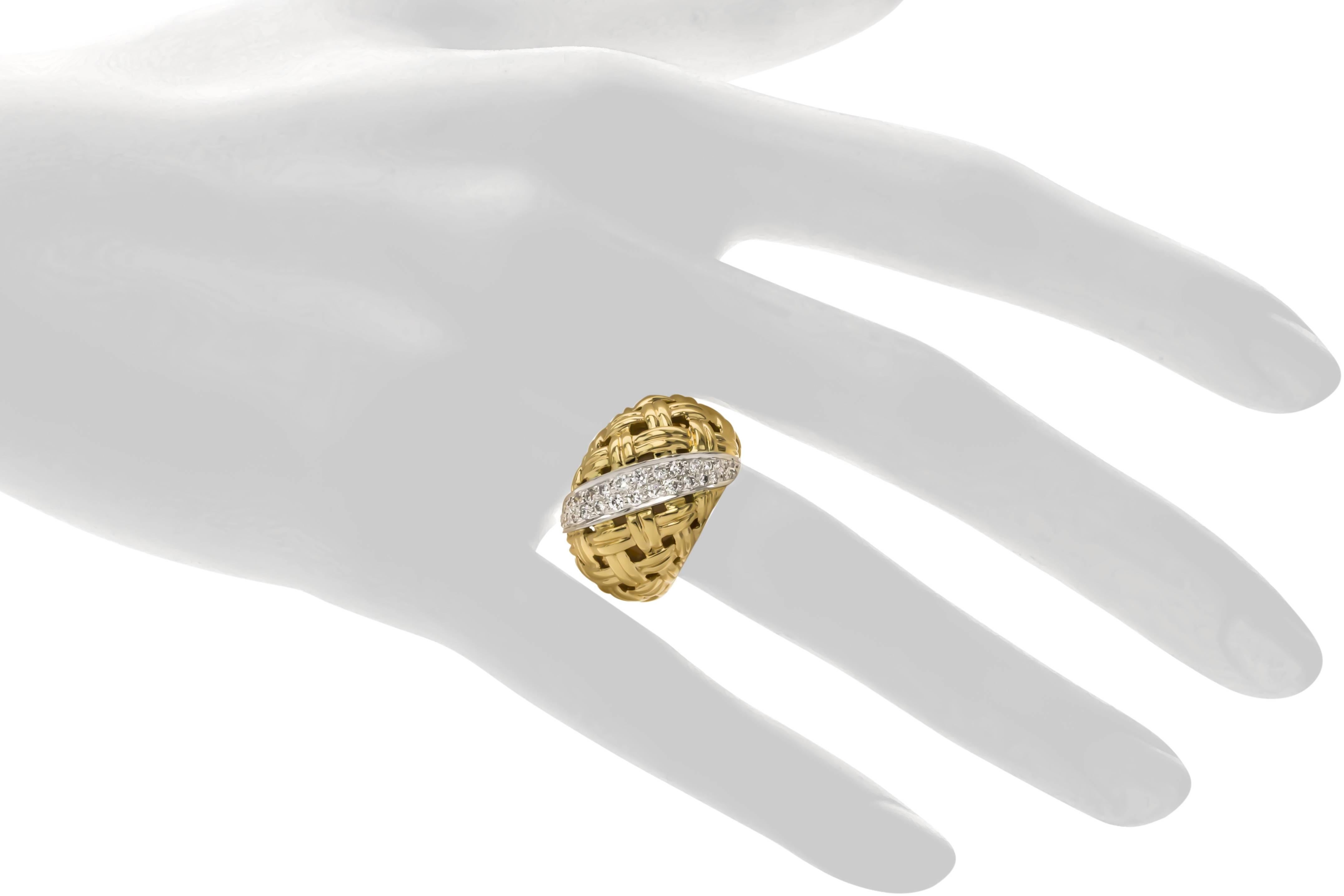 Gemlok by Gemveto .47 Carat Diamond Gold Platinum Basket Weave Ring For Sale 1