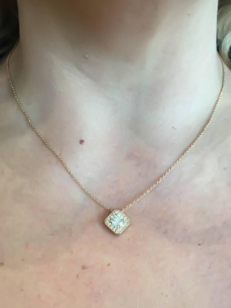 Women's 1.23 Carat Diamond Gold Halo Necklace  For Sale