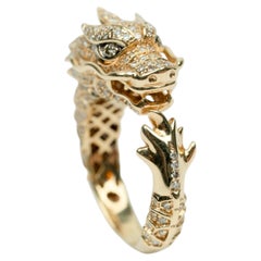 Effy 14K Yellow Gold White & Brown Diamond Safari Dragon Ring