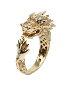Effy 14K Yellow Gold White & Brown Diamond Safari Dragon Ring