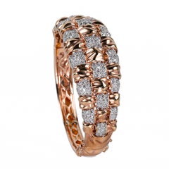 Estate 18k Rose Gold Pavé Diamond Woven Basketweave Hinged Bangle Bracelet