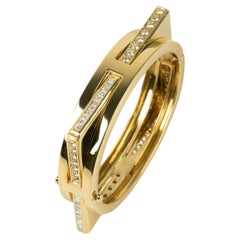 Pulsera rígida geométrica de oro amarillo de 18k de Estate, con diamantes de talla redonda y cuadrada