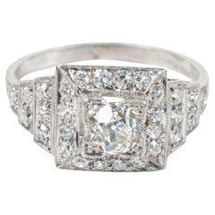 Anillo de compromiso vintage de estilo Art Déco con diamante de platino y talla europea antigua de 1,50 ct en total