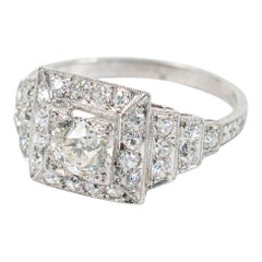Anillo de compromiso vintage de estilo Art Déco con diamante de platino y talla europea antigua de 1,50 ct en total
