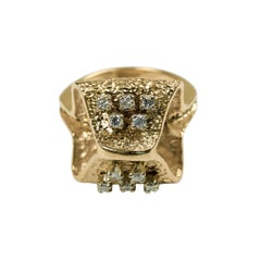 Vintage 14k Yellow Gold Diamond Textured Folded Sculptural Cocktail Ring
