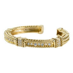 Pulsera tipo brazalete vintage de oro amarillo de 14k con diamantes, diseño de cable trenzado y bisagra