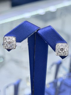 Tiffany & Co. Platinum Diamond Stud Earrings Asscher Center Art Deco Style