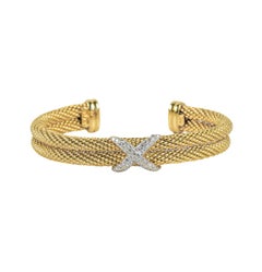 18k Yellow Gold David Yurman Diamond X Mesh Cable Open Cuff Bangle Bracelet