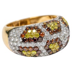 Anillo de cóctel con forma de cúpula, de oro amarillo de 14k, con motivos florales y de leopardo, en tonos amarillo y coñac, y diamantes blancos