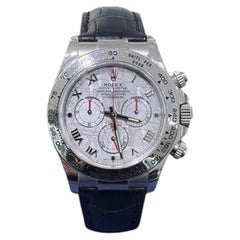 RSC PAPERS Montre Rolex Daytona 116519 en or blanc avec cadran romain et bracelet en cuir, en météorite