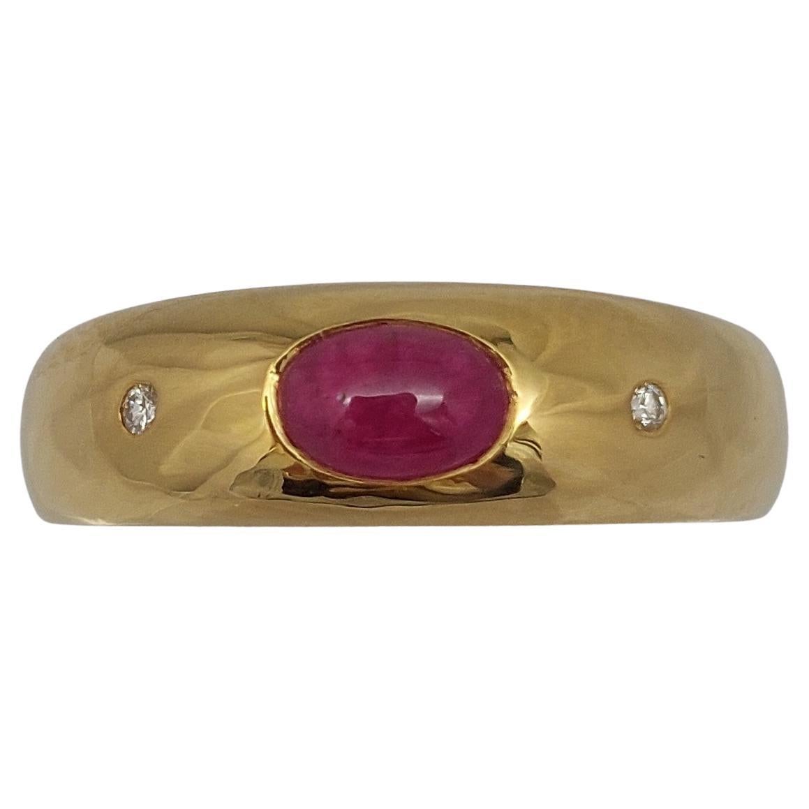 Natürlicher Rubin-Cabochon & Diamant-Kuppel 18KT Ring