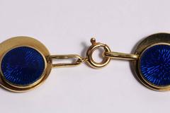 Italian Royal Blue Fired Enamel Gold Chain