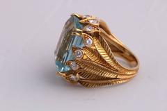 1950s René Kern Aquamarine Diamond Gold Ring