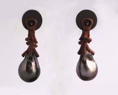 Fine Tahitian Pearl Brown Gold Earrings