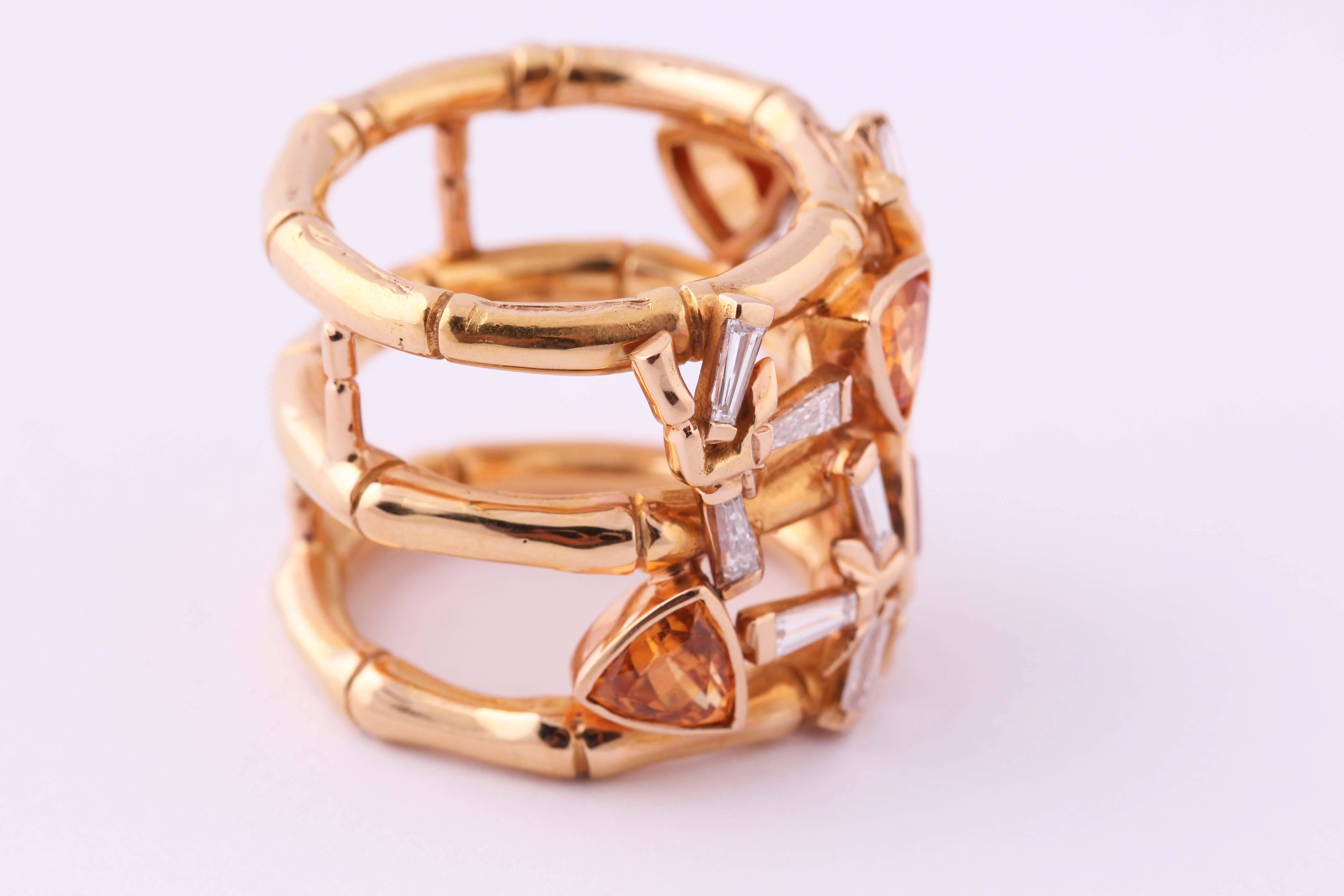 Modern Spessartite Diamond Gold Ring For Sale