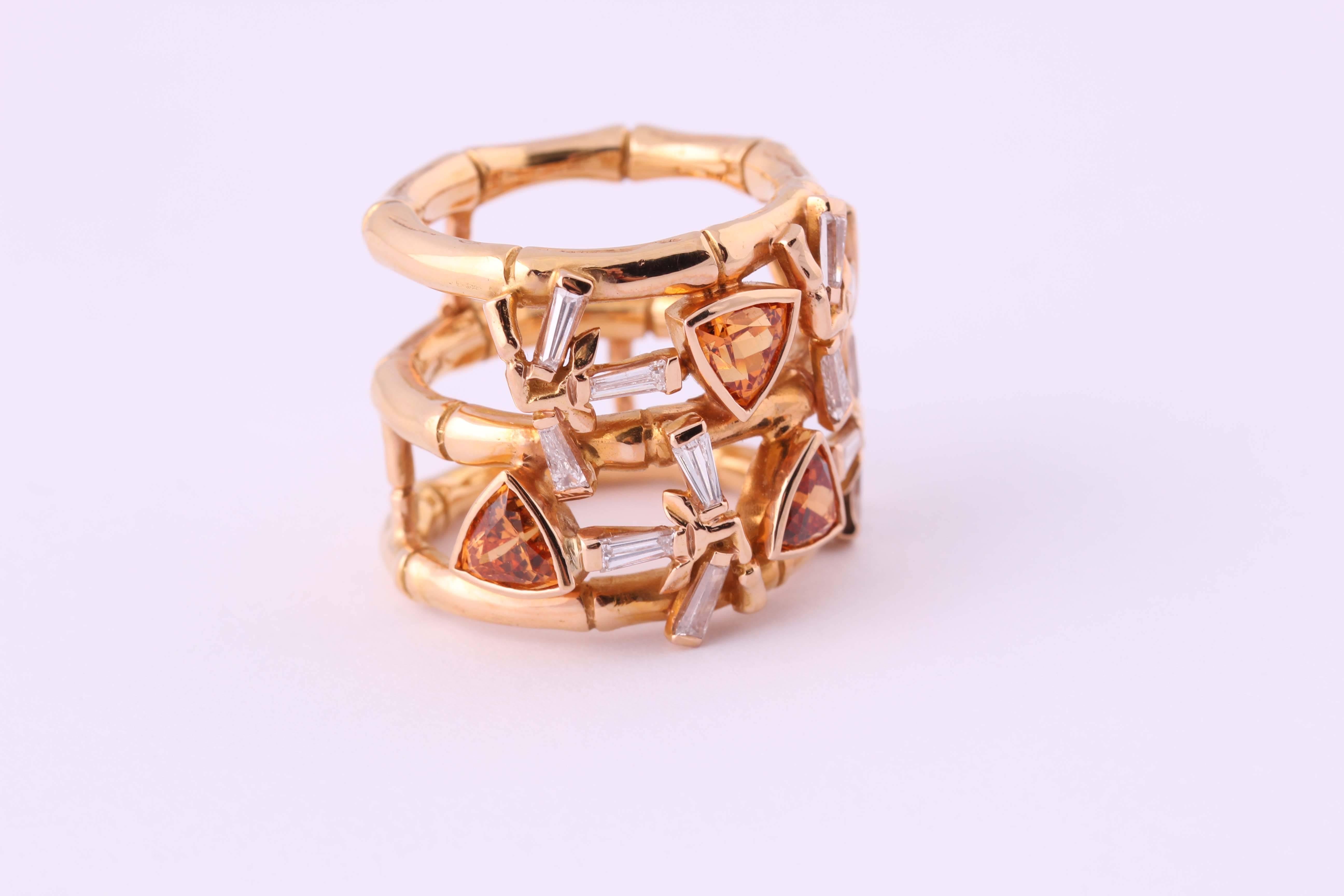 Spessartite Diamond Gold Ring In New Condition For Sale In Turin, IT