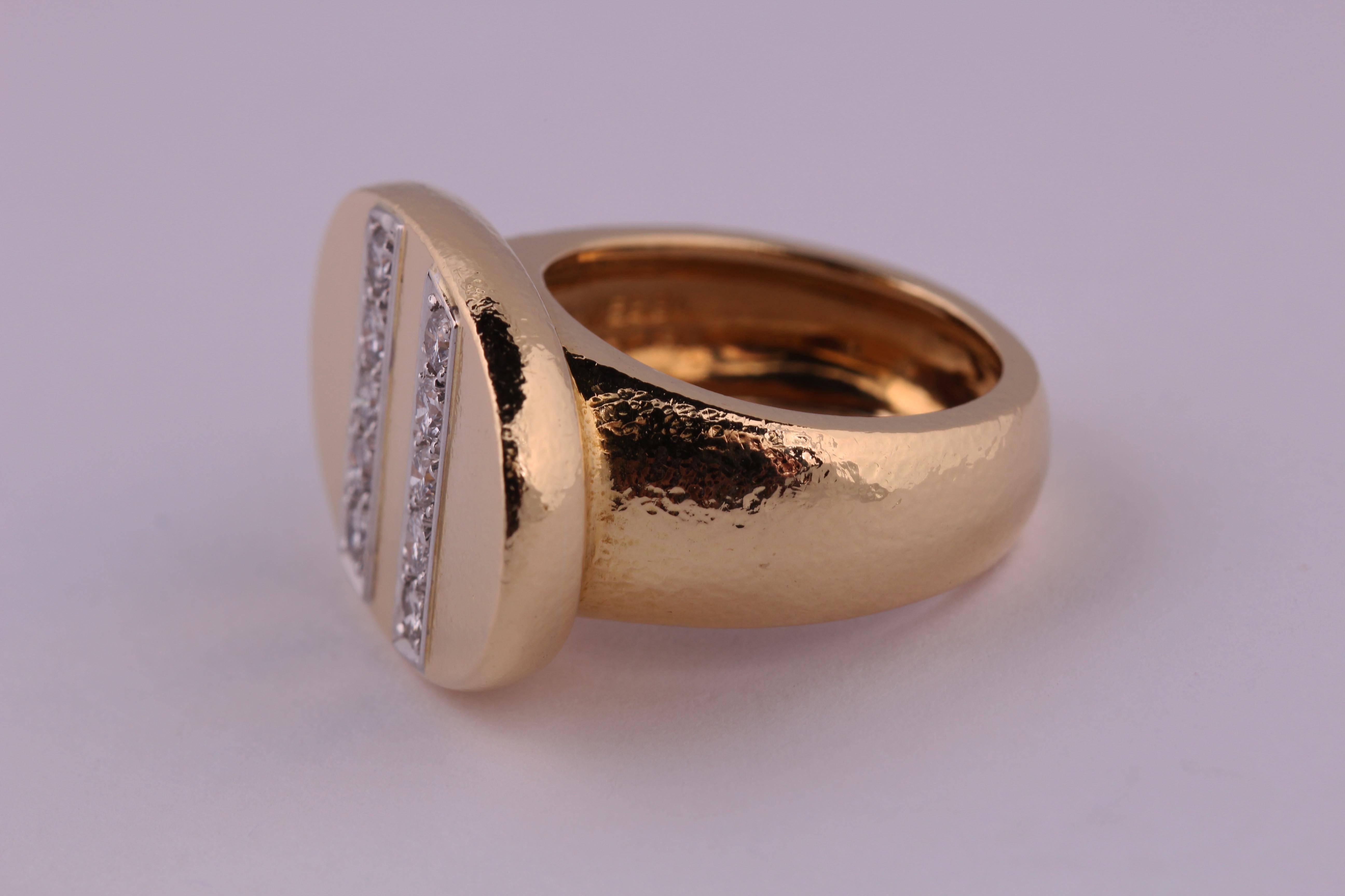 A ring featuring diamonds set in 18 ct yellow gold and platinum. 
David Webb hallmark, numbered CP166
Size: 6.25 (USA), 53 (Europe)
The ring top measures 24.1 x 16. mm
Certificate of authenticity