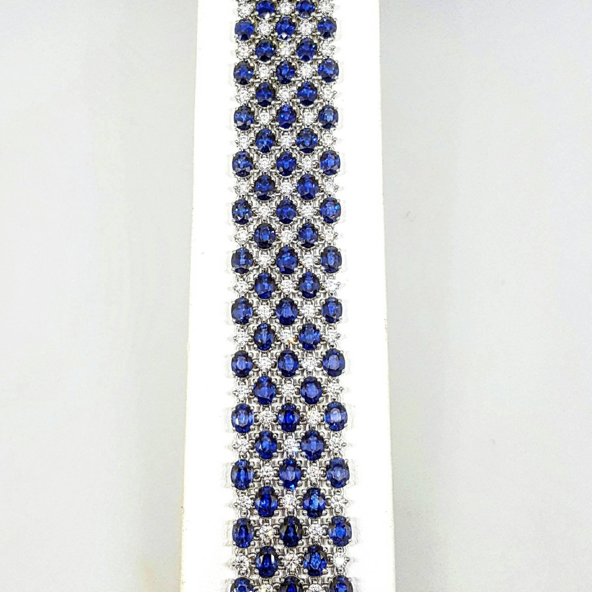 Sapphire Diamond Gold Five Row Bracelet In Excellent Condition In Lake Forest, IL