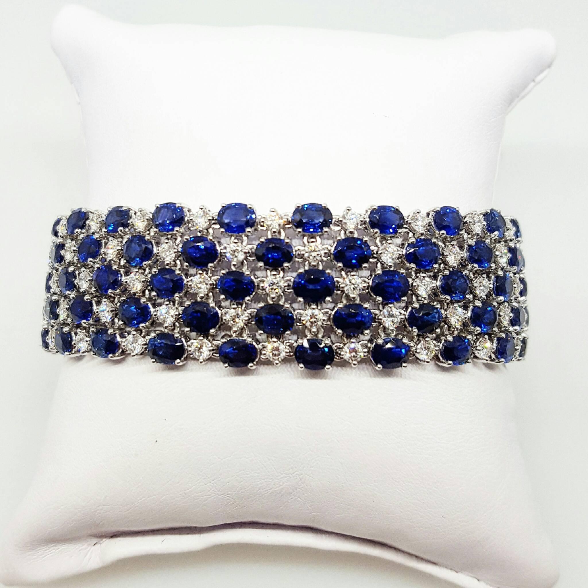 Women's Sapphire Diamond Gold Five Row Bracelet