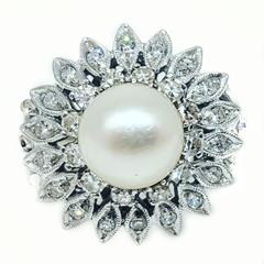 Pearl Diamond Gold Double Halo  Ring