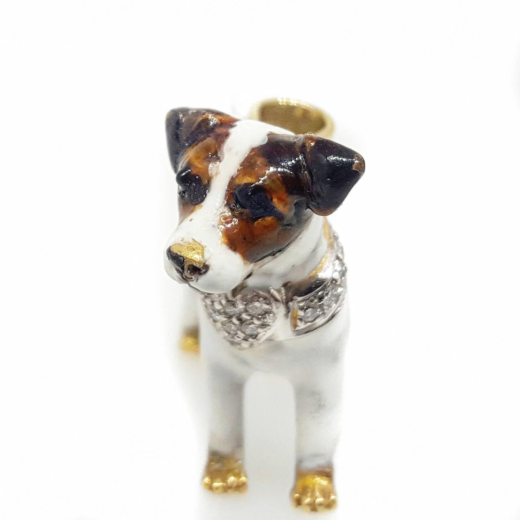 Enamel Diamond Gold Terrier Pendant In Good Condition In Lake Forest, IL