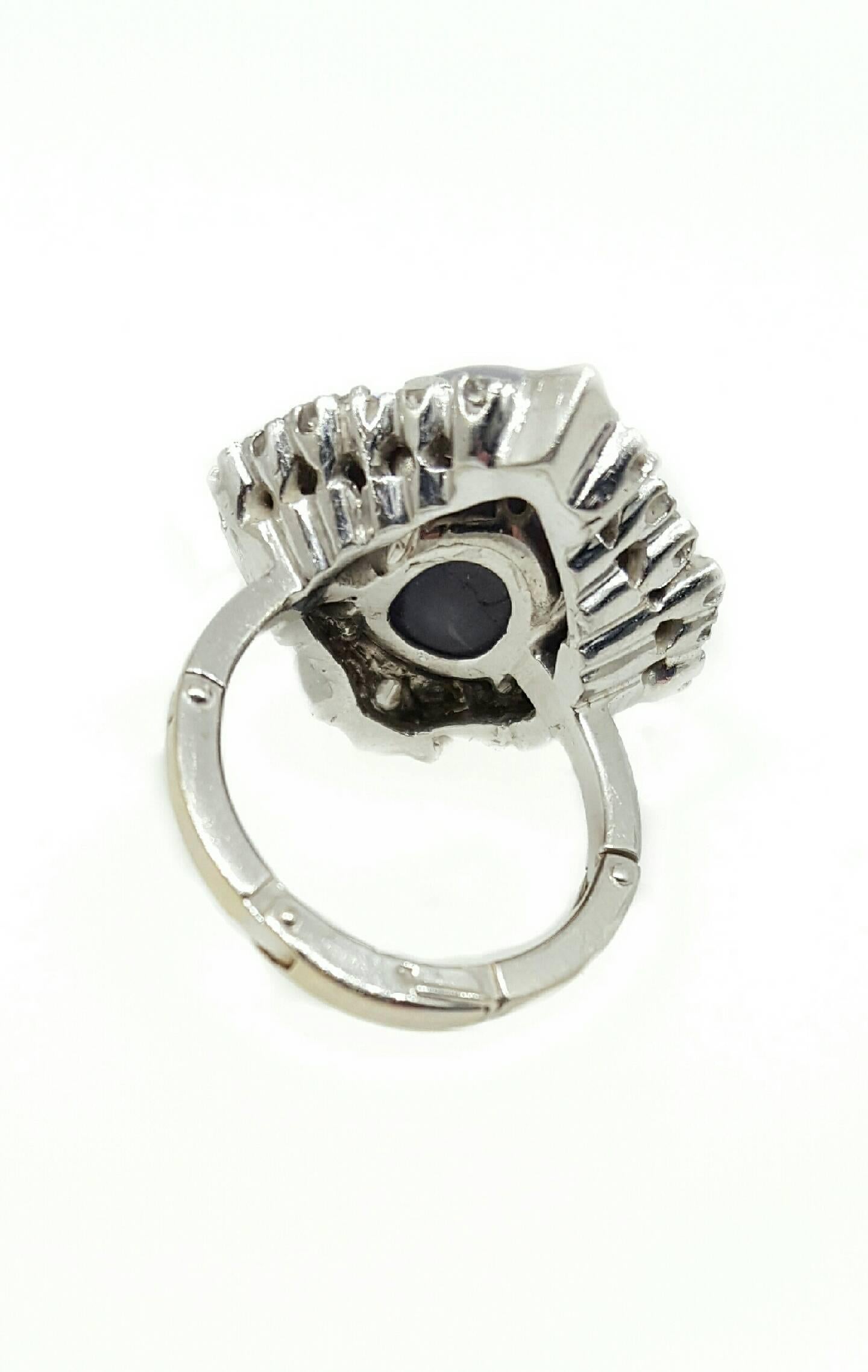 Women's Large 1950's Platinum Star Sapphire and Diamond Ring 