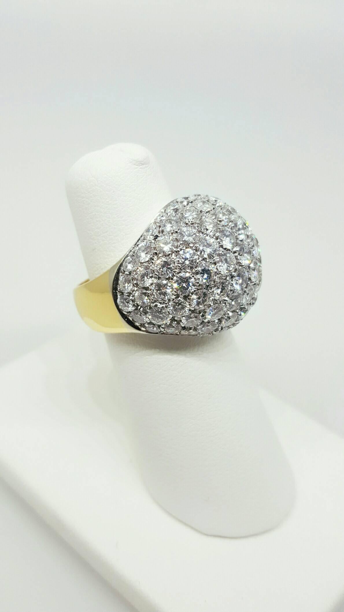 Large Pave Set Gold and Diamond Cluster Ring In Excellent Condition In Lake Forest, IL