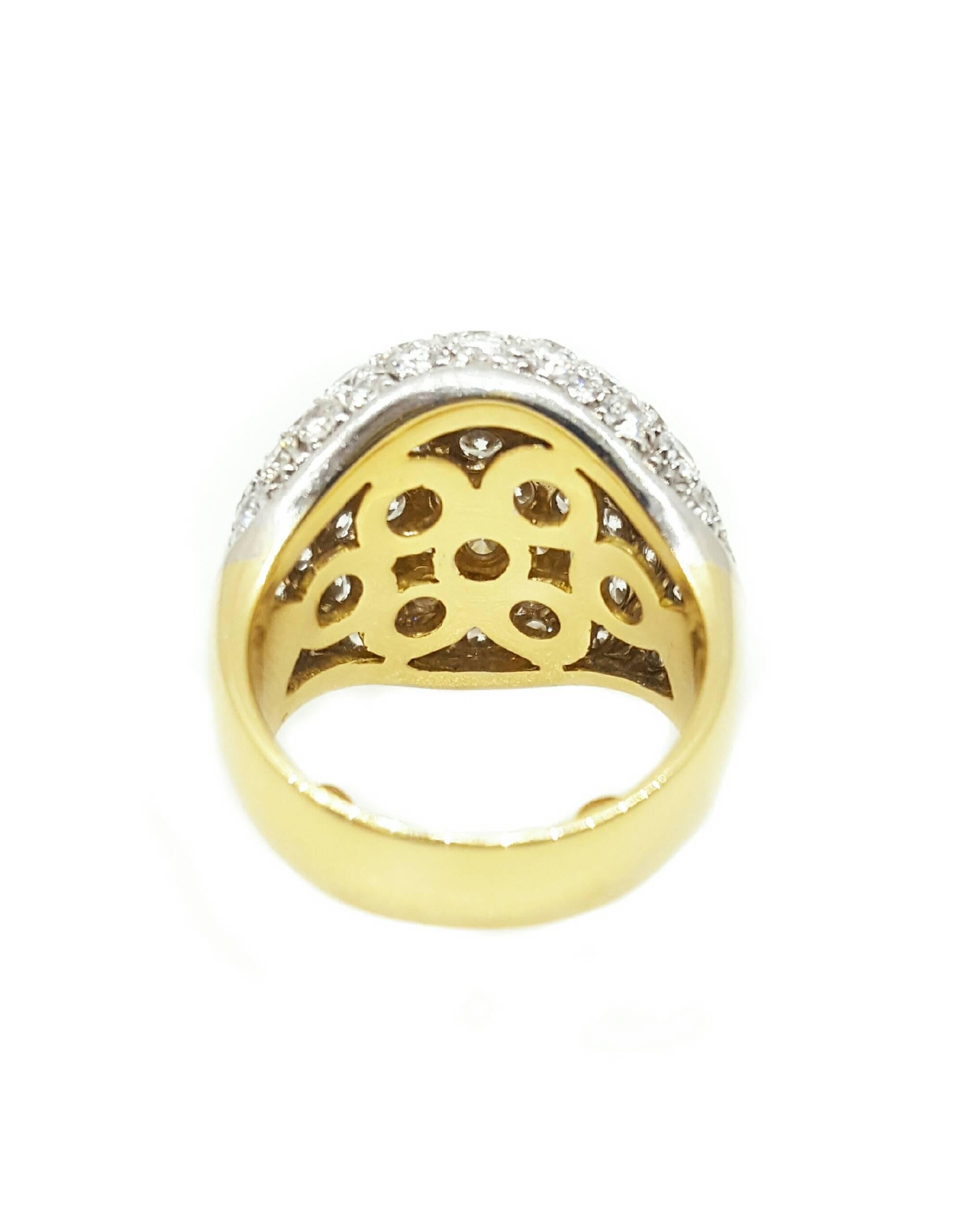 Large Pave Set Gold and Diamond Cluster Ring 1