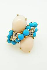 Turquoise Coral Diamond gold Ring