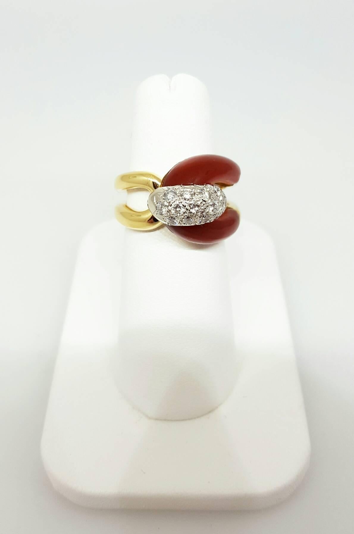 1970s  Carnelian Diamond Gold Ring 1