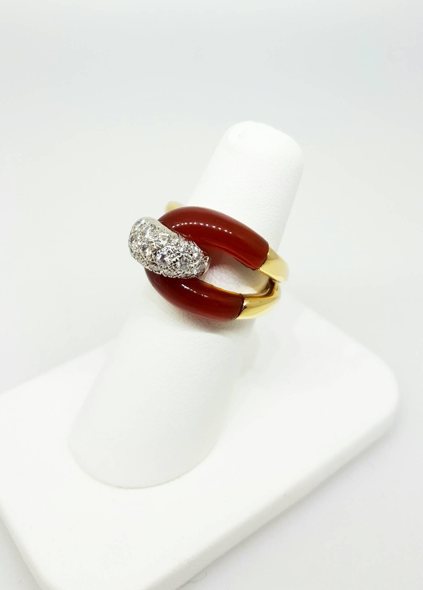1970s  Carnelian Diamond Gold Ring 2