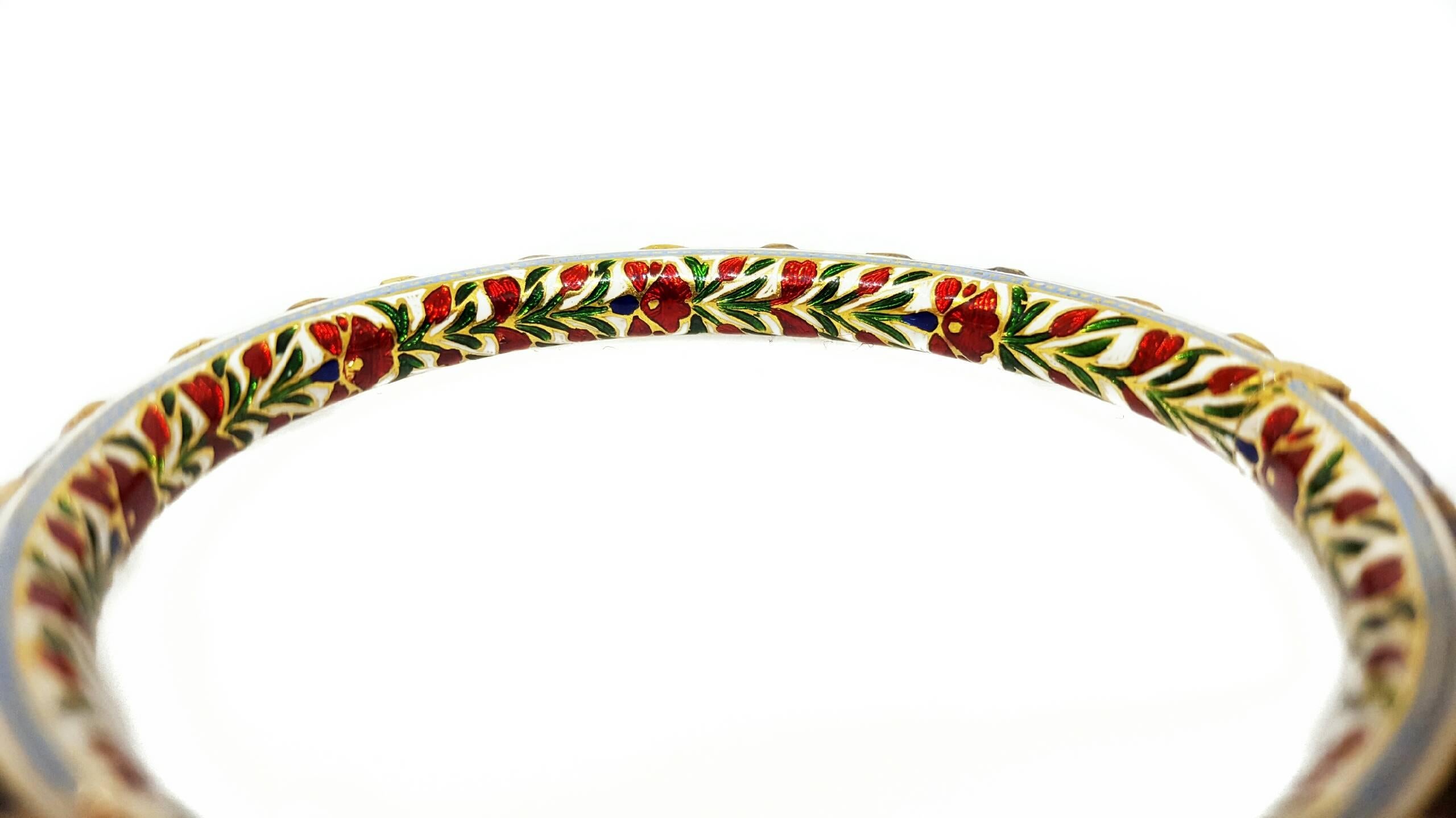 Mughal Gold, Diamond, Ruby and Enamel Bangle In Excellent Condition In Lake Forest, IL